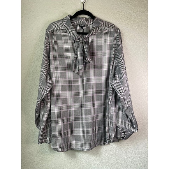 Torrid‎ Plaid Tie Neck Blouse Long Sleeve Career Office Top Size 4X/26 - Picture 1 of 4